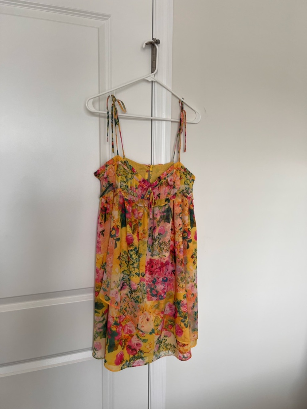 Women’s Yellow Floral Summer Dress with Tie Straps